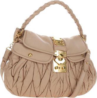 Miu Miu Madras Convertible Lock Tote Leather Pink_Gold Leather Handbag (Pre-Owned)