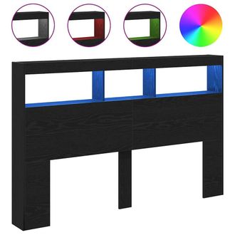 Berkfield Home Headboard Cabinet with LED Black Oak 160x17x102 cm | Size: 160 x 17 x 102 cm