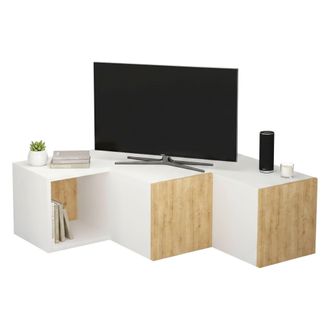 Dmora Dmora - Mueble De Televisi&oacute;n Bliksem, Aparador De Sal&oacute;n, Mueble Bajo Para Tv, Base De Pared Equipada, 90x92 H32 Cm, Blanco Y Roble