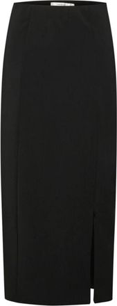 Gestuz Zwarte Lange Rok met Hoge Split - Dames - Midirokken - Zwart - XL - Polyester - Rokken