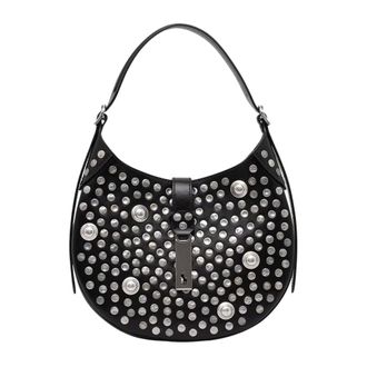 Polo Ralph Lauren Kleine ID schoudertas van leer met studs - Dames - Tassen - Zwart - Maat: ONE Size Leer