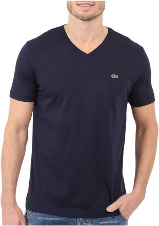 Lacoste T-Shirt Mens Navy 100% Cotton Jersey Short Sleeve V-Neck GBO1499