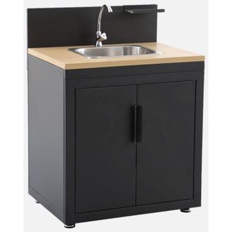 Sweeek Cucina esterna in acciaio e decorazione in legno 1 lavello 2 porte 1 gancio, 80cm