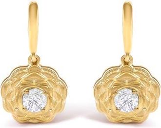 House of Brilliance 14K Yellow Gold Plated Sterling Silver 5/8 Cttw Lab Grown Diamond Flower Drop Earrings in Yellow Gold Over Silver at Nordstrom