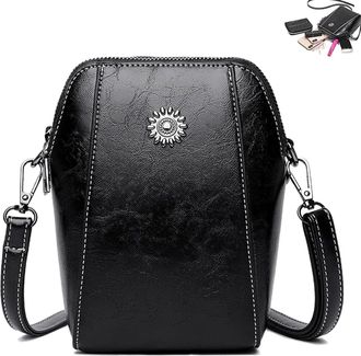 Generic Elmyse Crossbody Bag Leather, Retro All-Match Vertical Cellphone Bag, Leather Crossbody Bags for Women (Black,One size)