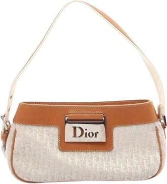 Dior Pre-owned Canvas Shoulder Bag - Dames - Vintage Schoudertas - Beige - ONE Size - Leer - Vintage