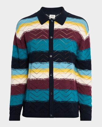 Scotch & Soda Mens Stripe Open Structure Cotton Knit Cardigan