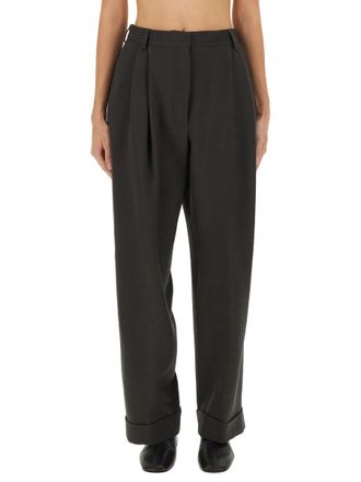 Dries Van Noten Partan High-Waist Pleated Wide-Leg Wool Pants