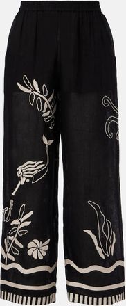 Eres Pantaloni Octopus in lino con ricamo