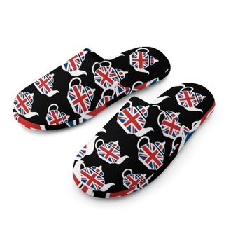 Generic Union Jack Teapot Mens Cozy Memory Foam Slippers Warm Cotton House Shoes Comfy Slipper for Indoor Outdoor
