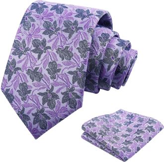 Alizeal Mens Floral Print Tie and Hanky for Wedding Party Costume Accessories Classic Casual Holiday Necktie Set, Lavender