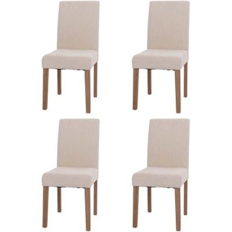 Hhg Hhg - Nunca Usado] Lote De 4 Silla De Comedor Littau, Silla De Cocina Respaldo Alto, Tela/textil Chenilla Madera, Crema, Patas Color Natural