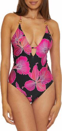 Trina Turk Plunge Neck One Piece Swimsuit In Pink Multi