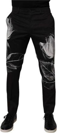Dolce & Gabbana Zwarte Bloemen Skinny Dress Pants - Heren - Slim Fit Broeken - Zwart - M - Katoen - Broeken