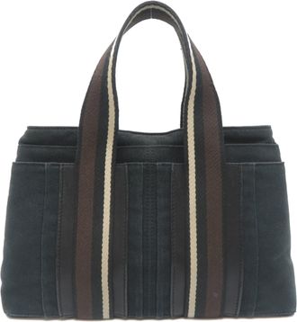 Herm&egrave;s Black Brown White Canvas Tote Bag (Pre-Owned)