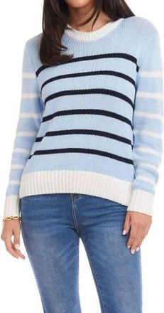 Karen Kane Stripe Crewneck Sweater In Multi Blue