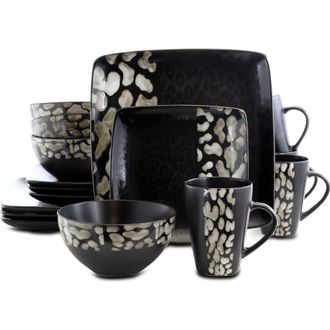 Elama Savannah 16 Piece Stoneware Dinnerware Set in Black at Nordstrom
