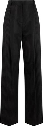 Elisabetta Franchi Wijde Gestreepte Broek - Dames - Wijde Broeken - Zwart - L - Wol - Broeken
