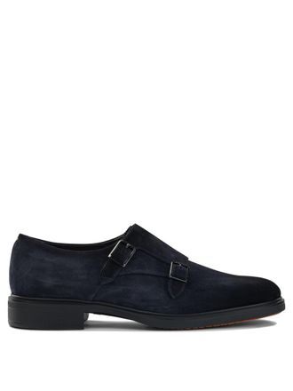 Santoni Suede Double Buckle Loafers