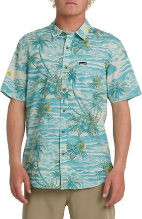 Quiksilver Sundown Classic Short Sleeve Stretch Cotton Button-Up Shirt in Aqua at Nordstrom, Size Xx-Large