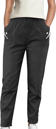 Generic Trousers for Women UK Elasticated Waist Pull on Trouser with Pocket Lightweight Summer Stretch Straight Leg Trousers My Orders Sale Clearance Casual E