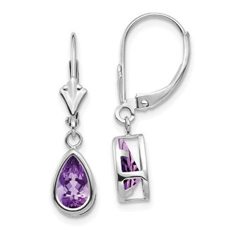 Diamond2Deal 14k White Gold 8x5mm Pear Amethyst Drop Dangle Earrings