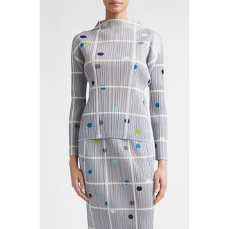 Pleats Please Issey Miyake Crossing Dots Pleated Funnel Neck Top in Light Gray at Nordstrom, Size 3