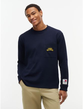 Tommy Hilfiger Mens Relaxed Fit Varsity Logo Pocket T-Shirt - Navy Blue - L