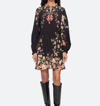 Sea New York Jolie Print Long Sleeve Mini Dress In Black