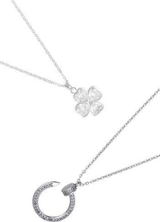 Adornia Set of 2 Clover & Nail Pendant Necklaces in Silver at Nordstrom Rack