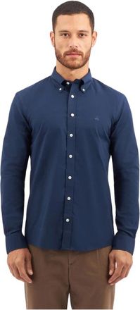Brooks Brothers Navy Slim Fit Non-Iron Stretch Katoenen Overhemd met Button Down Kraag - Heren - Casual Overhemden - Blauw - XL - Katoen - Overhemden