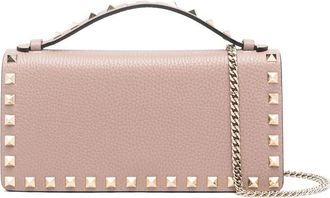 Valentino Garavani Rockstud Wallet With Chain In Grainy Calfskin