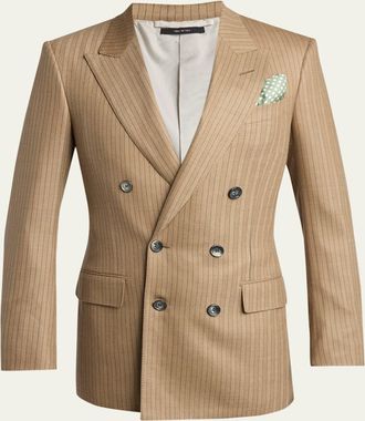 Tom Ford Mens Herringbone Wool Stripe Double-Breasted Sport Coat