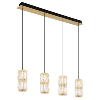 Netlighting Stefanie Bar Pendant Gold Colours Crystals Glass Shade 4x LED 3000K
