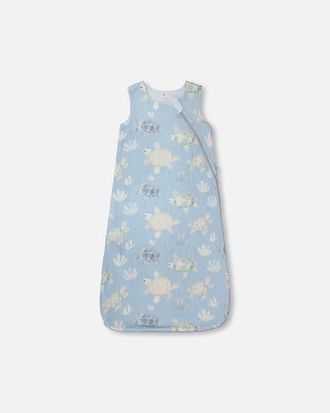 Deux par Deux Cotton Jersey Muslin Turtle Printed Sleep Sack in Blue Turtle Print at Nordstrom, Size 18-24M