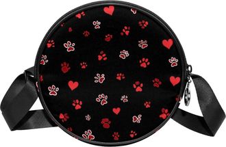 Generic Circle Crossbody Bag for Women, Paw Heart Small Sling Bag Daypack with Zipper Adjustable Shoulder Straps Casual Ladies Girls Round Purse
