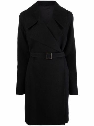 Rick Owens belted cotton midi coat - women - Cotton/Wool/Viscose/Cupro/Buffalo Horn/Polyester/Cotton - 40 - Black