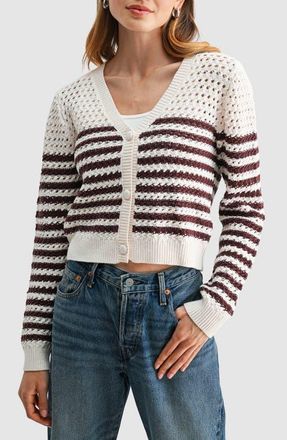 All in Favor Striped Crochet Cardigan in Cream Brown Stripe at Nordstrom, Size X-Large