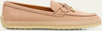 Tod's Nubuck Suede and Raffia Loafers