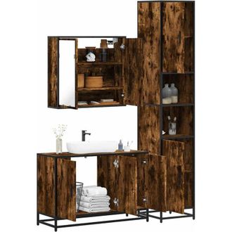 vidaXL Set De Muebles Ba&ntilde;o 3 Pzas Madera Contrachapada Roble Ahumado
