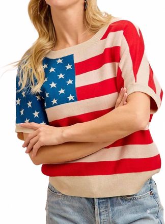 Bibi 4Th Of July Cozy Knit Top In Red Multi