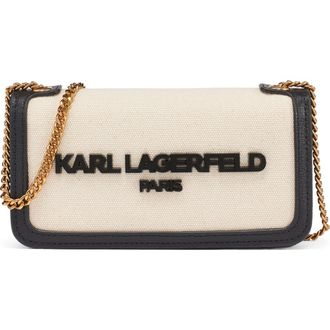 Karl Lagerfeld Kosette Canvas Shoulder in Natural/black at Nordstrom