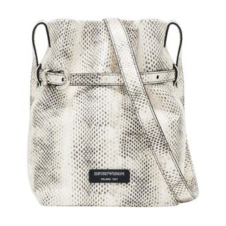 Emporio Armani Tassen, Dames, Wit, ONE Size, Leer, Leren Bucket Bag