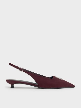 Charles & Keith Faux Suede Crystal-Embellished Slingback Pumps