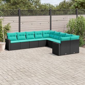 vidaXL Set De Sof&aacute;s De Jard&iacute;n 10pzas Con Cojines Rat&aacute;n Sint&eacute;tico Negro Vidaxl