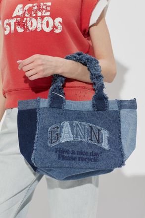 Ganni Shopper Bag With Logo, Womens, Navy Blue