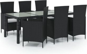 vidaXL Juego De Comedor De Jard&iacute;n 7 Piezas Rat&aacute;n Sint&eacute;tico Negro Vidaxl