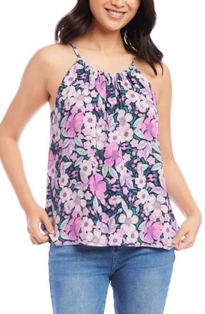 Karen Kane Shay Shirred Floral Tank In Berry, Purple, Navy, Multicolor