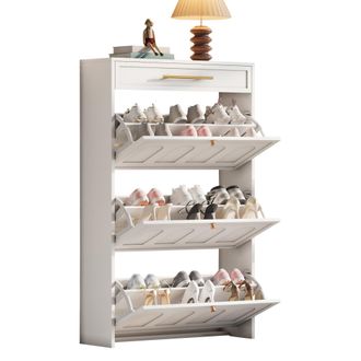 STILVORA Zapatero Con 1 Caj&oacute;n Y 6 Compartimentos, Dise&ntilde;o Minimalista, Para Entrada U Oficina, En Mdf, Blanco, 70&times;25&times;123.5 Cm
