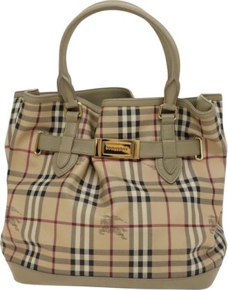 Burberry Nova Check Beige Canvas Handbag (Pre-Owned)